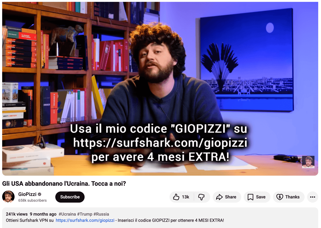 GioPizzi video with a Surfshark coupon code