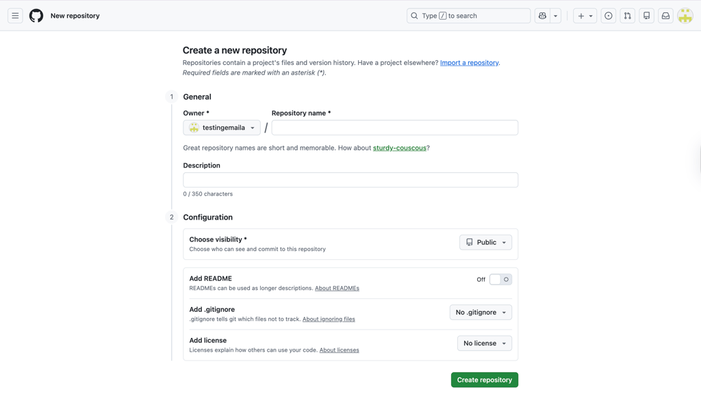 GitHub Pages New repository interface