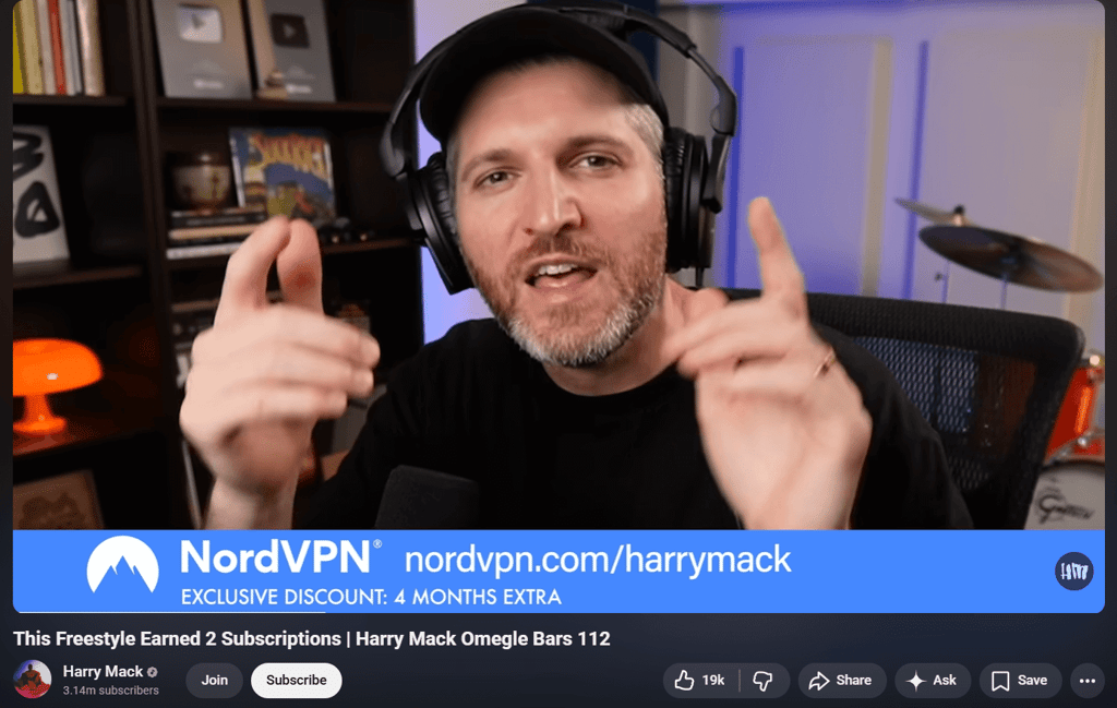 NordVPN link on Harry Mack channel