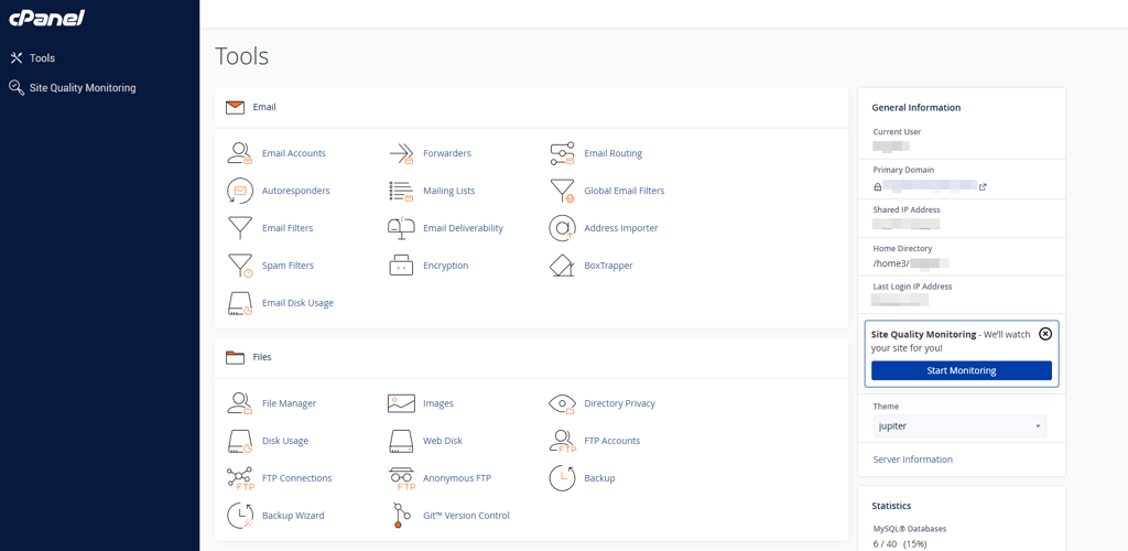 HostGator cPanel main page