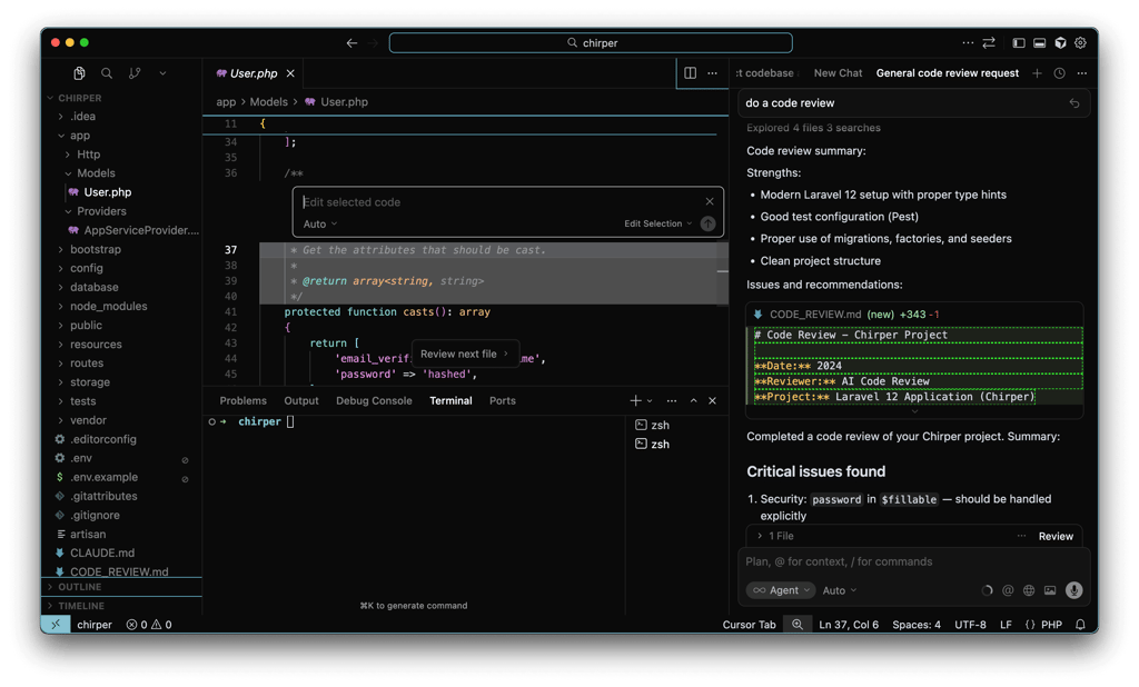 Inline editing feature in Cursor