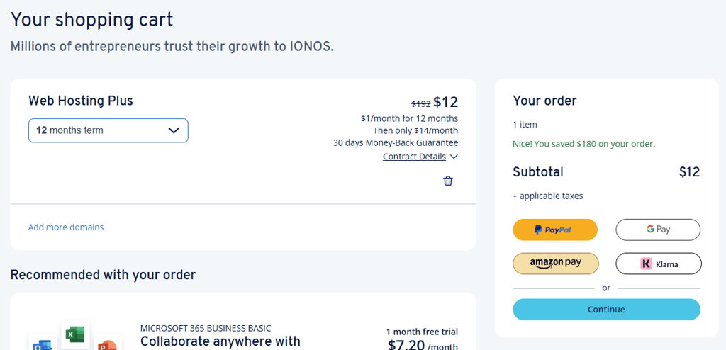 IONOS checkout January 2026