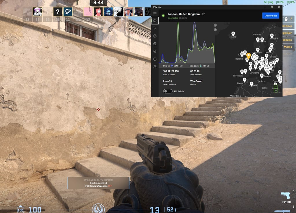 IPVanish connected while playing CS2