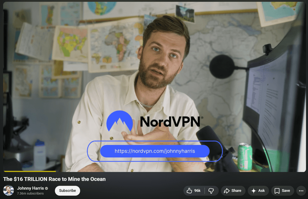 NordVPN code on Johnny Harris channel