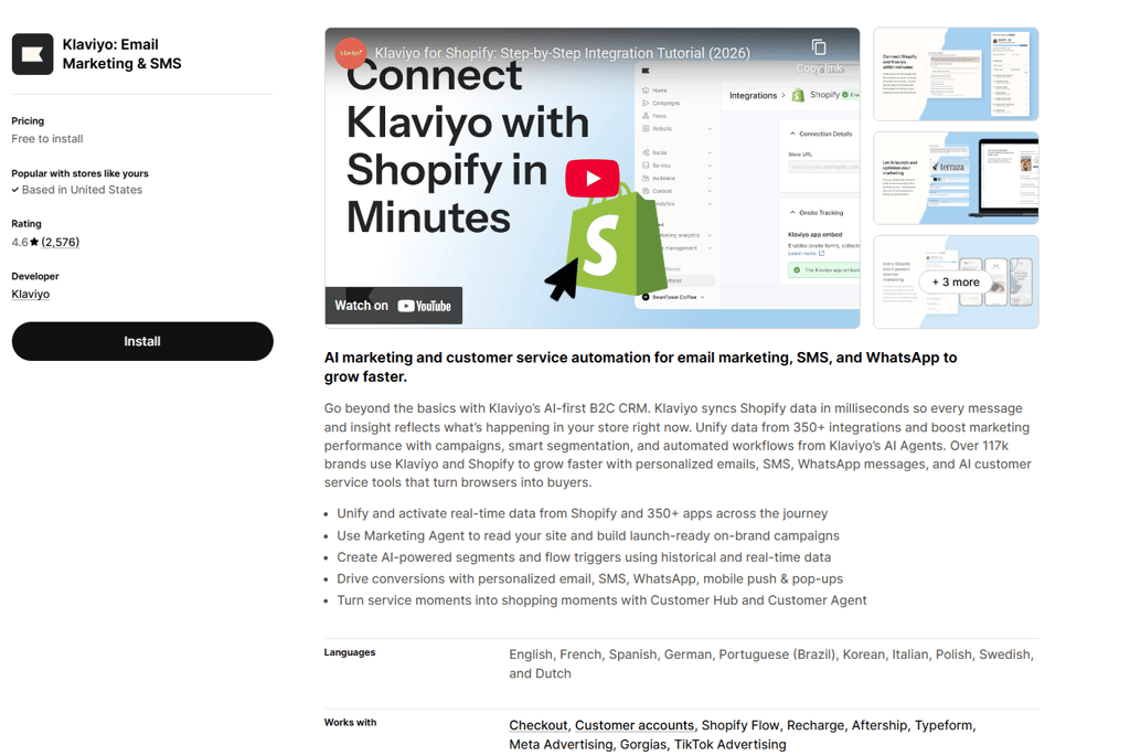 Klaviyo app with Shopify