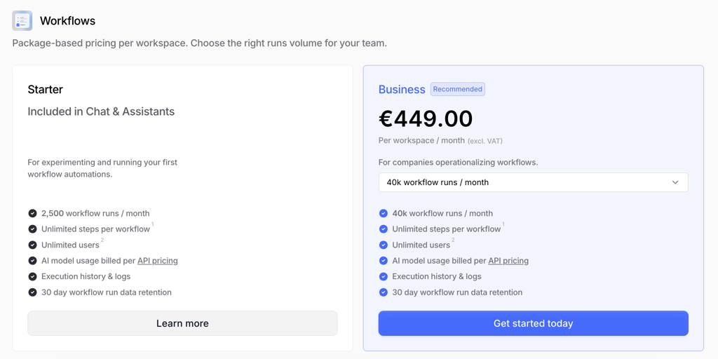 Langdock’s package-based pricing
