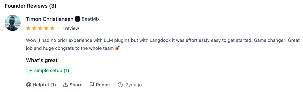 Real user review about Langdock on Product Hunt