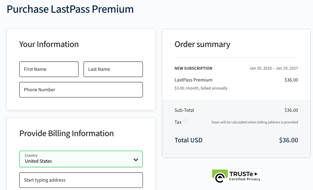 lastpass checkout January 2026