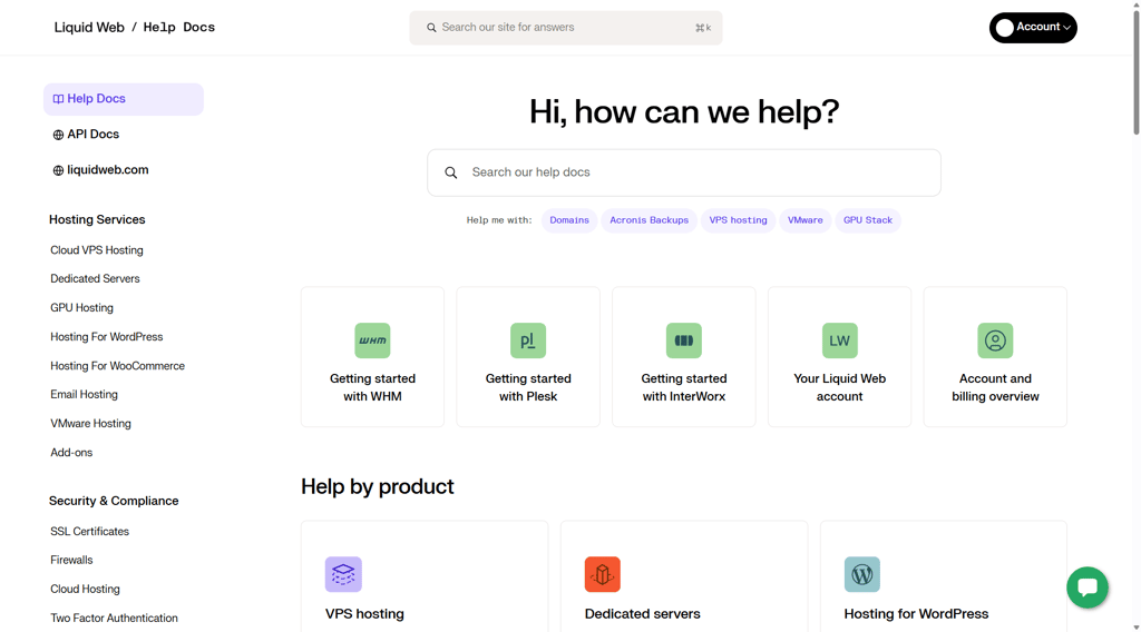Liquid Web's help docs page
