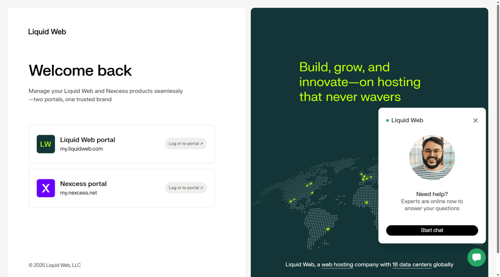 Liquid Web panel website for logging in