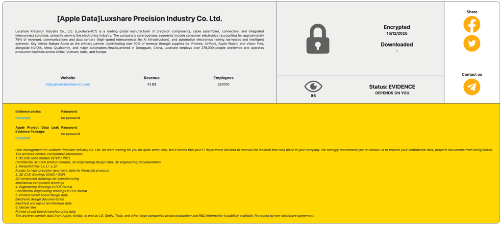 Luxshare data breach claims on the dark web