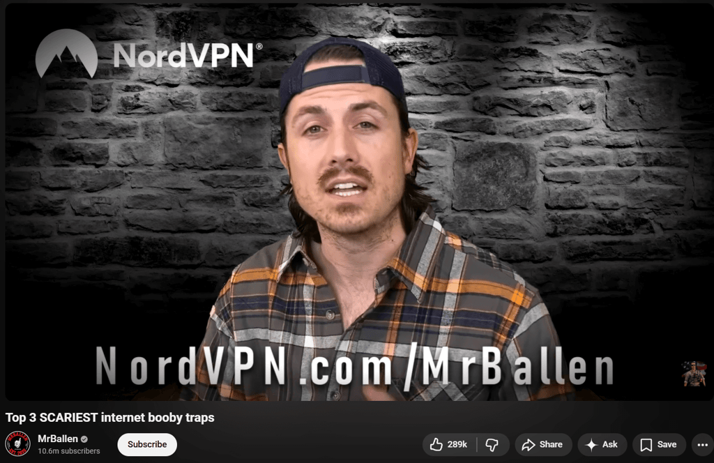 NordVPN code on MrBallen channel