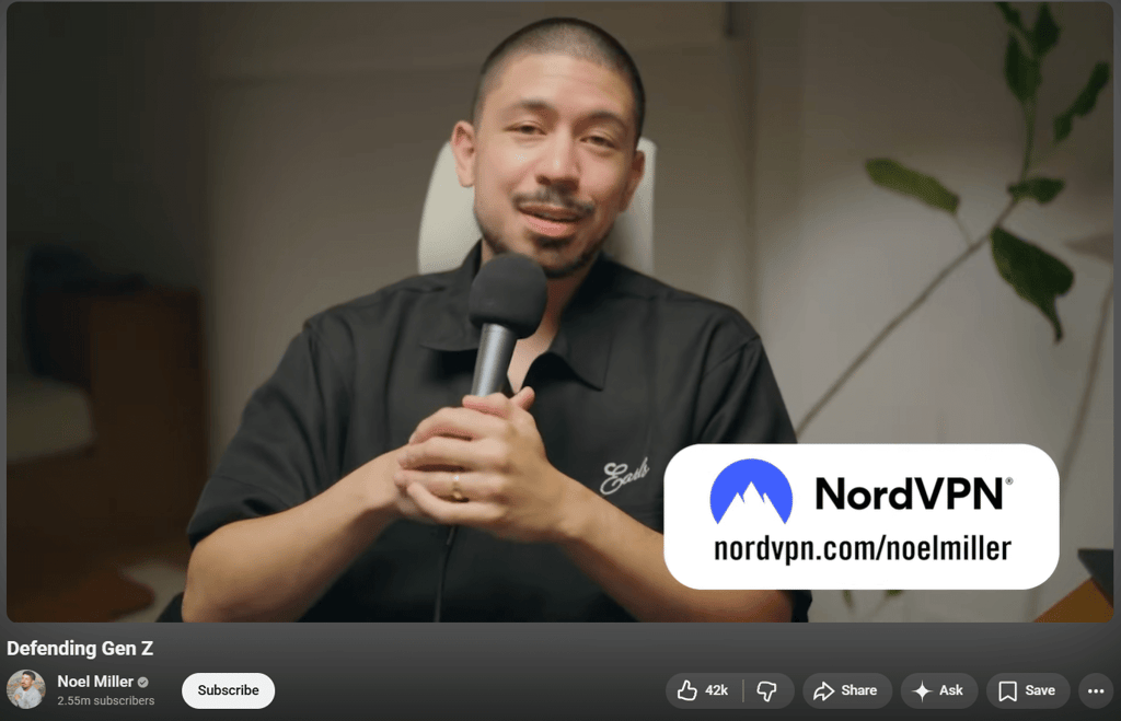 NordVPN link on Noel Miller channel