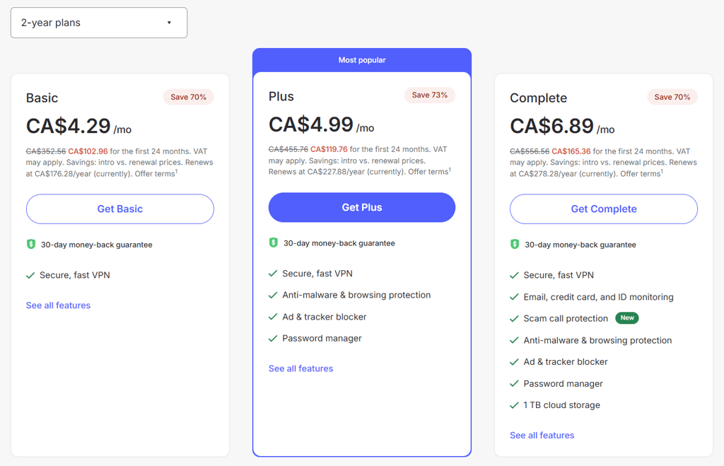 NordVPN’s subscription plans in January 2026