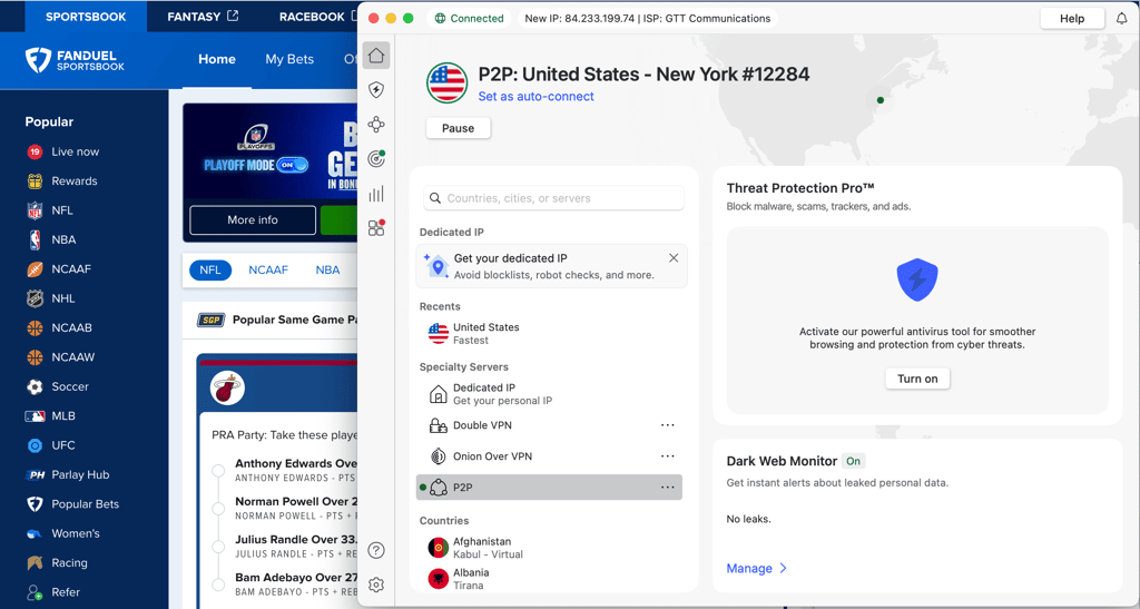 FanDuel unblocked while using NordVPN