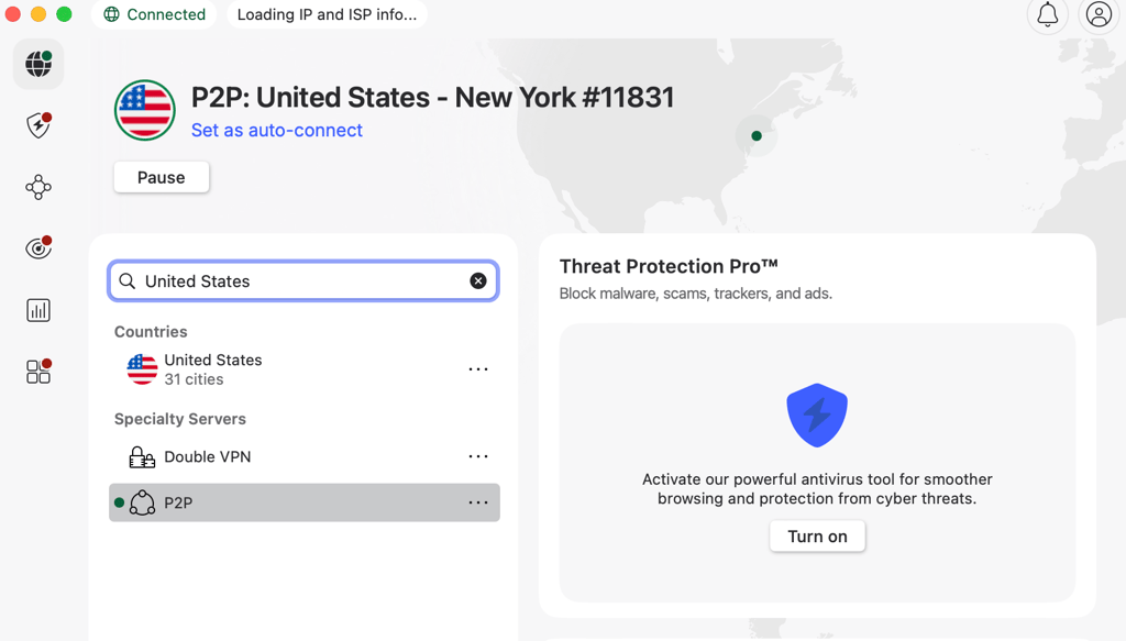 NordVPN connected to ny servers-new