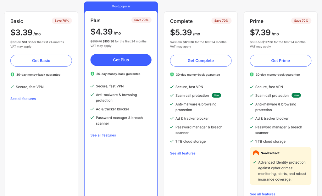 NordVPN plans prices and prices for 2 years in January 2026