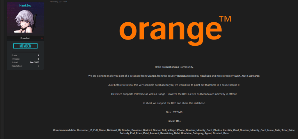 Orange data breach post