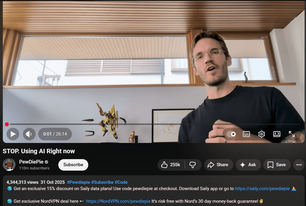 NordVPN on PewDiePie channel