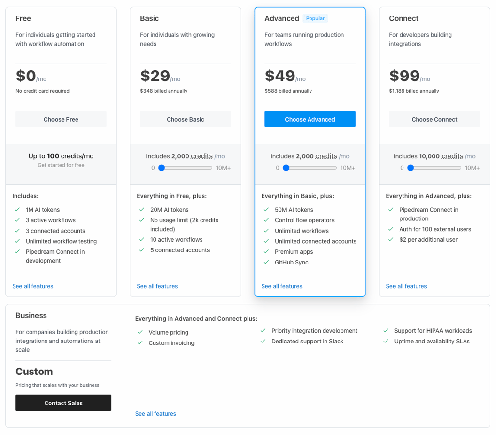 Pipedream’s pricing and plans