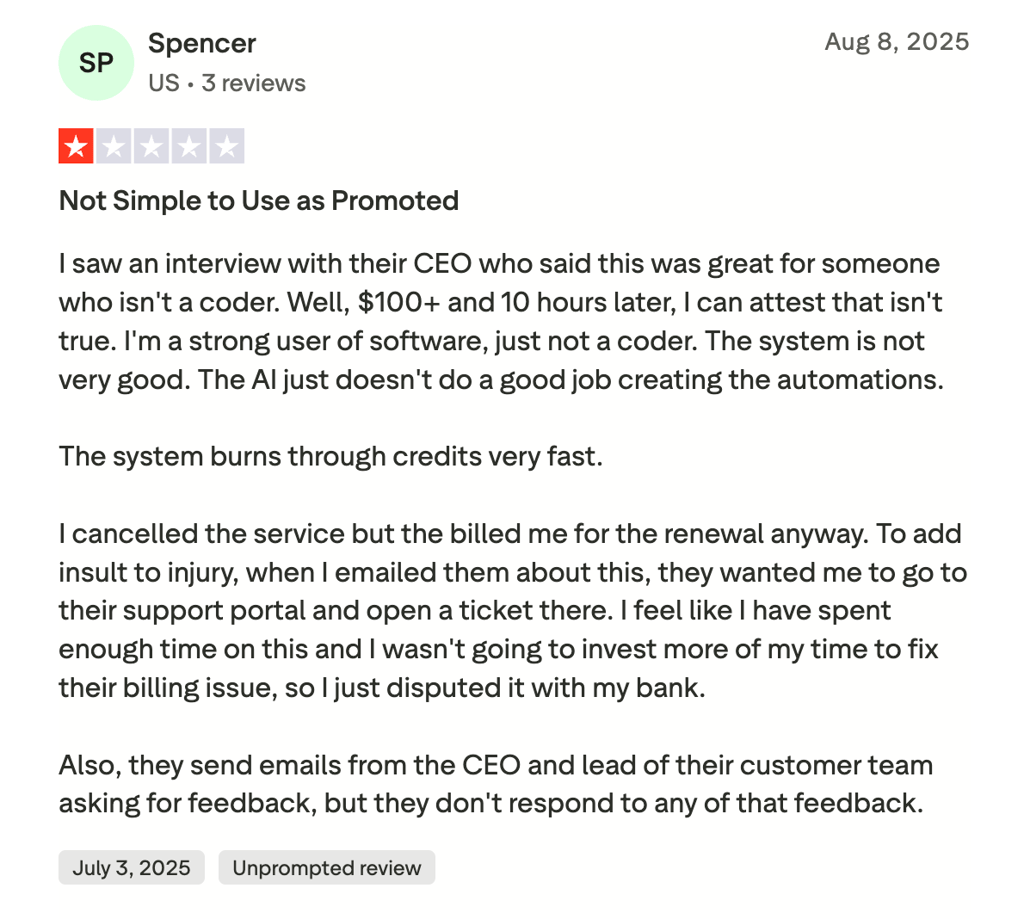 Real user review about Pipedream on Trustpilot