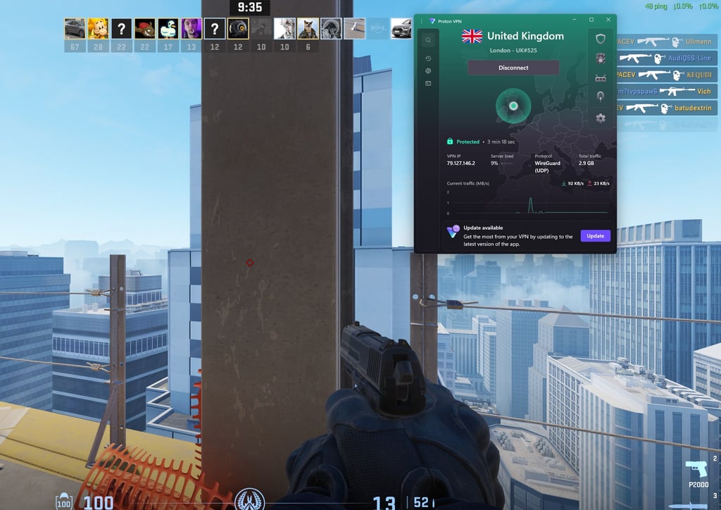 Proton VPN connected while playing Counter-Strike 2