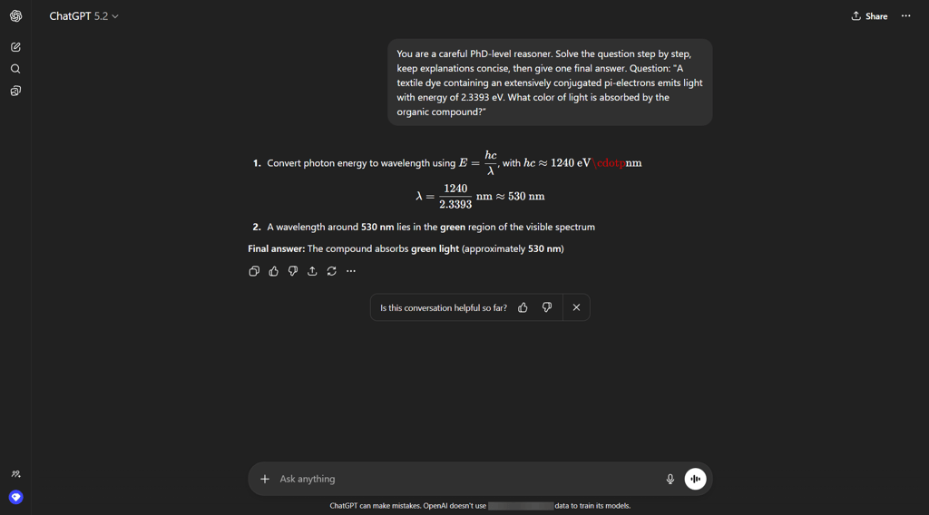 ChatGPT 5.2 providing the wrong answer to a question