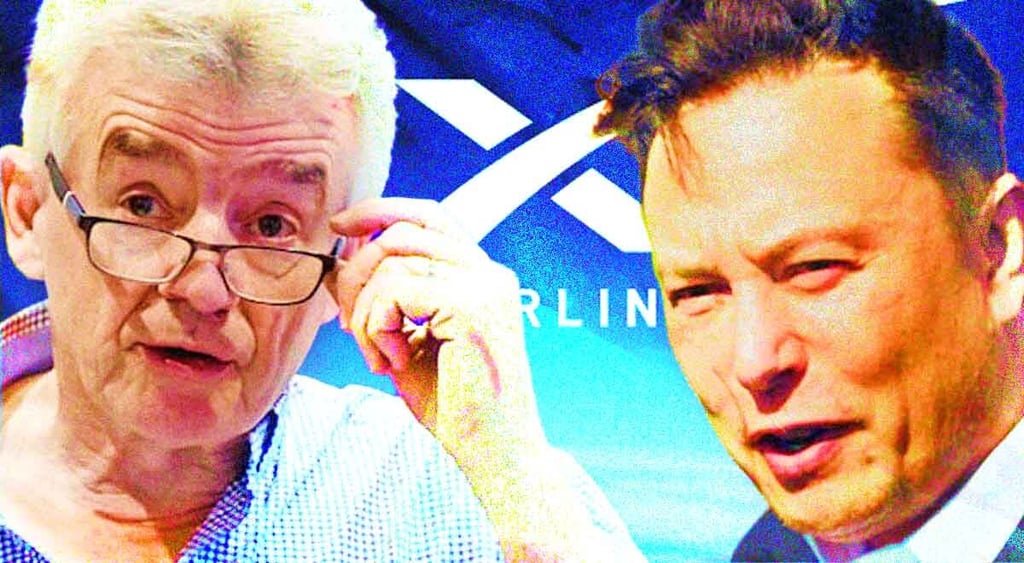 Ryanair CEO Michael O'Leary and Starlink boss Elon Musk