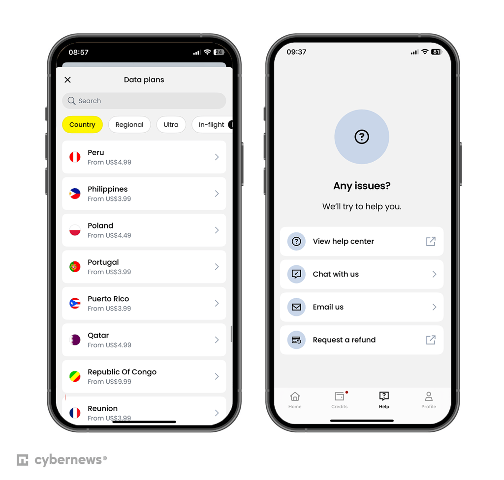 Saily app interface on iOS