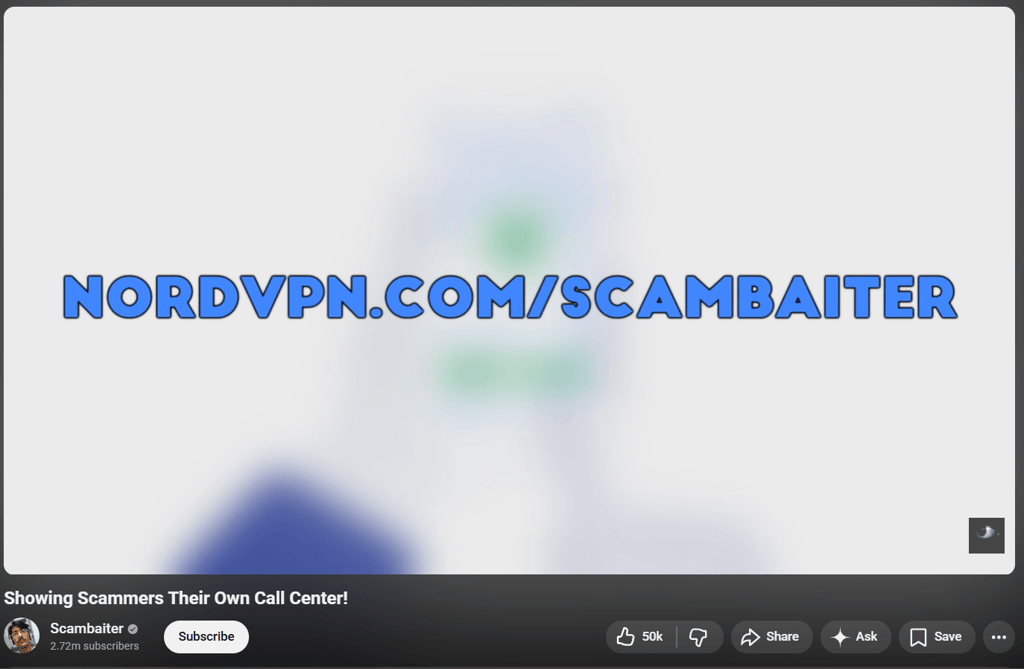 NordVPN code on Scambaiter channel