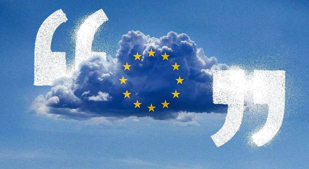 European Union stars on an actual cloud with speech marks.