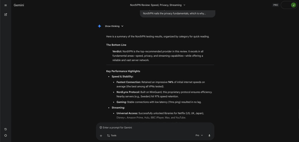 Gemini 3 Pro’s summary of copy-pasted text – has exact numbers and facts