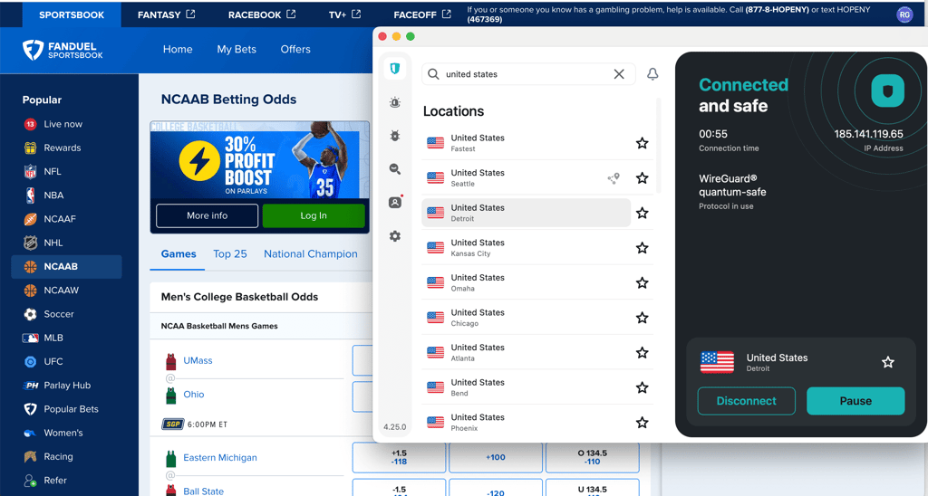 FanDuel racing unblocked with Surfshark
