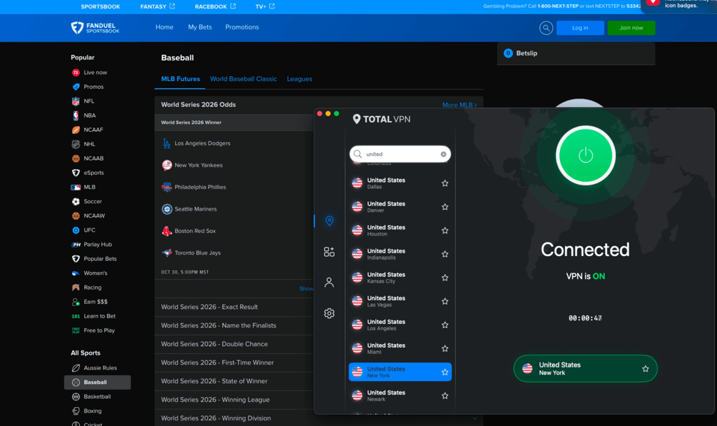 FanDuel dinyahsekat ketika disambungkan ke TotalVPN