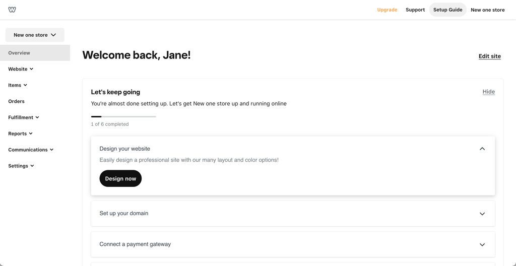 Website dashboard Weebly