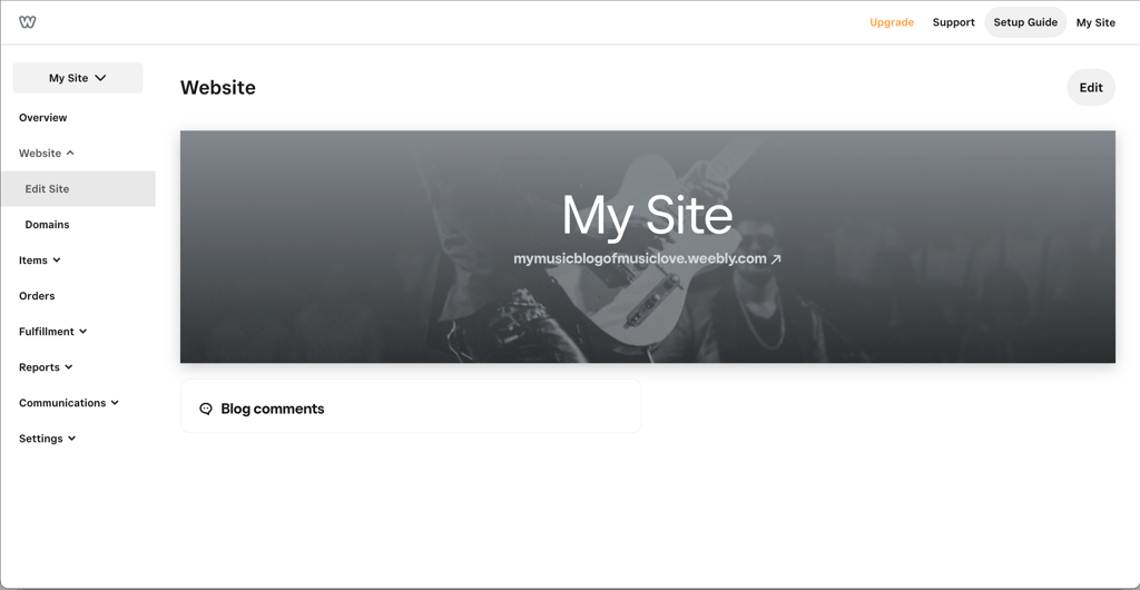 Website dashboard on Weebly