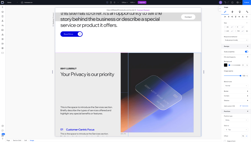 Wix web builder interface