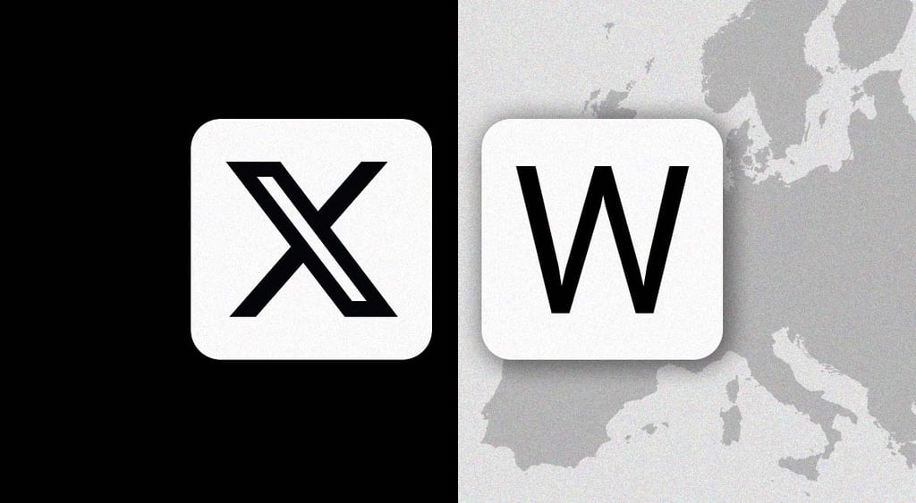 Divided image showing X logo on one side and the letter W on another side
