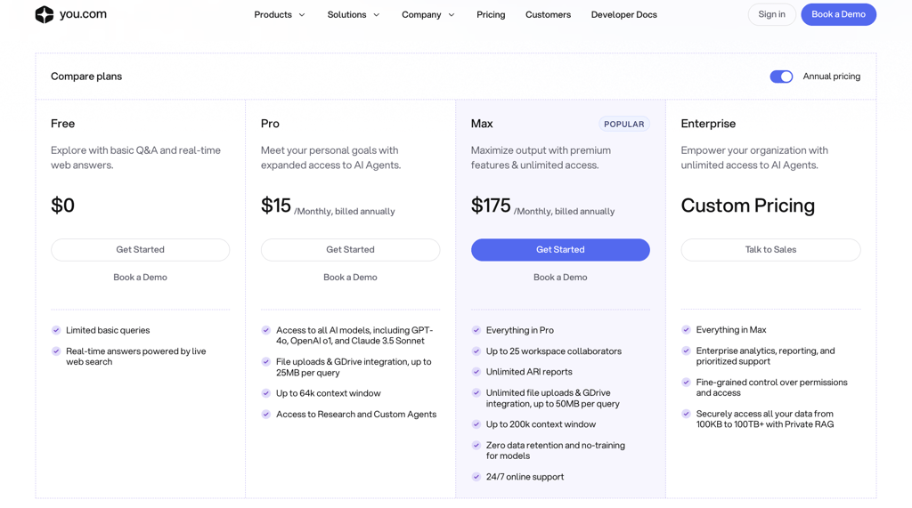 You.com pricing and plans for Chat