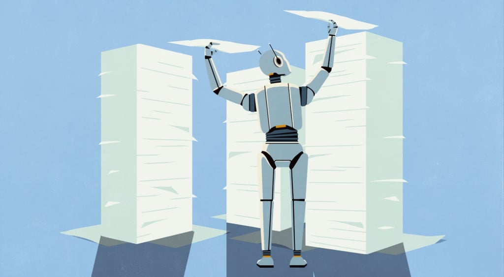 AI_robot_paper piles_tower