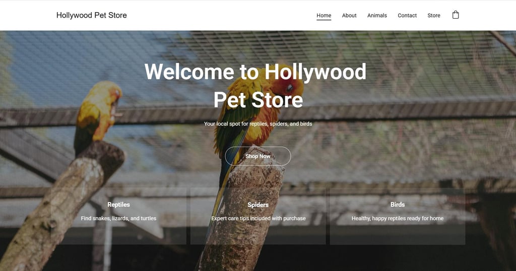 The Hollywood Pet Store site we built for testing web hosts