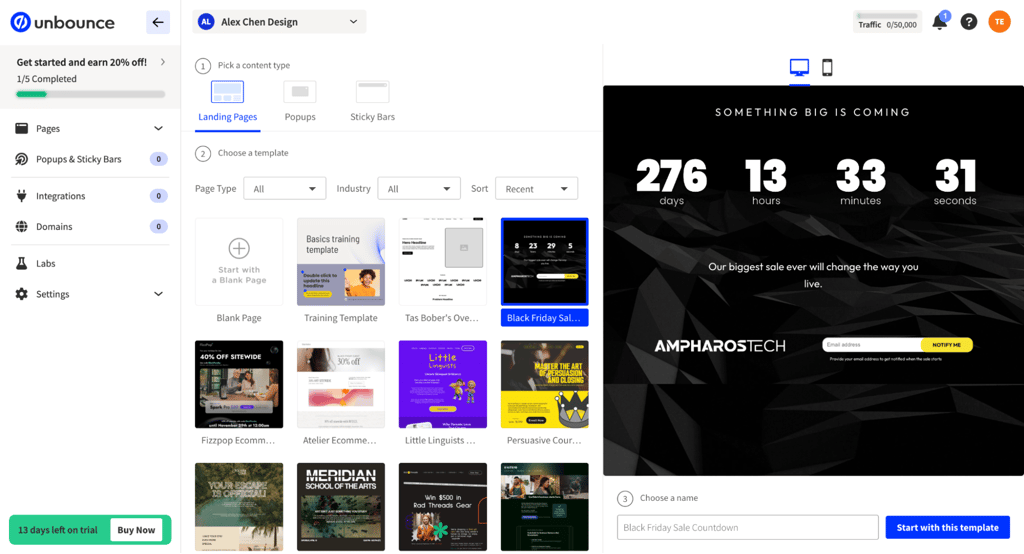 Creating a landing page with Unbounce