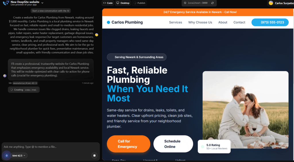 DeepSite AI 웹사이트 미리보기