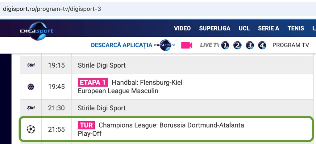 Dortmund vs Atalanta (Digi Sport 3)