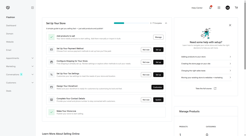GoDaddy website builder store setup
