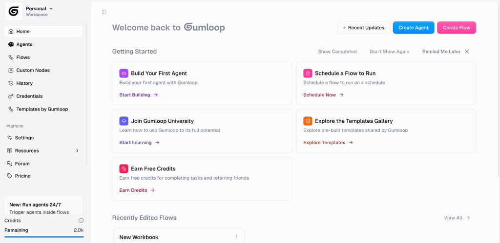 Gumloop homescreen