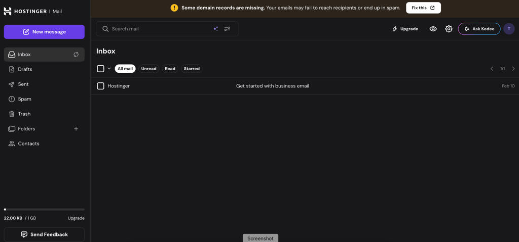 Hostinger email interface
