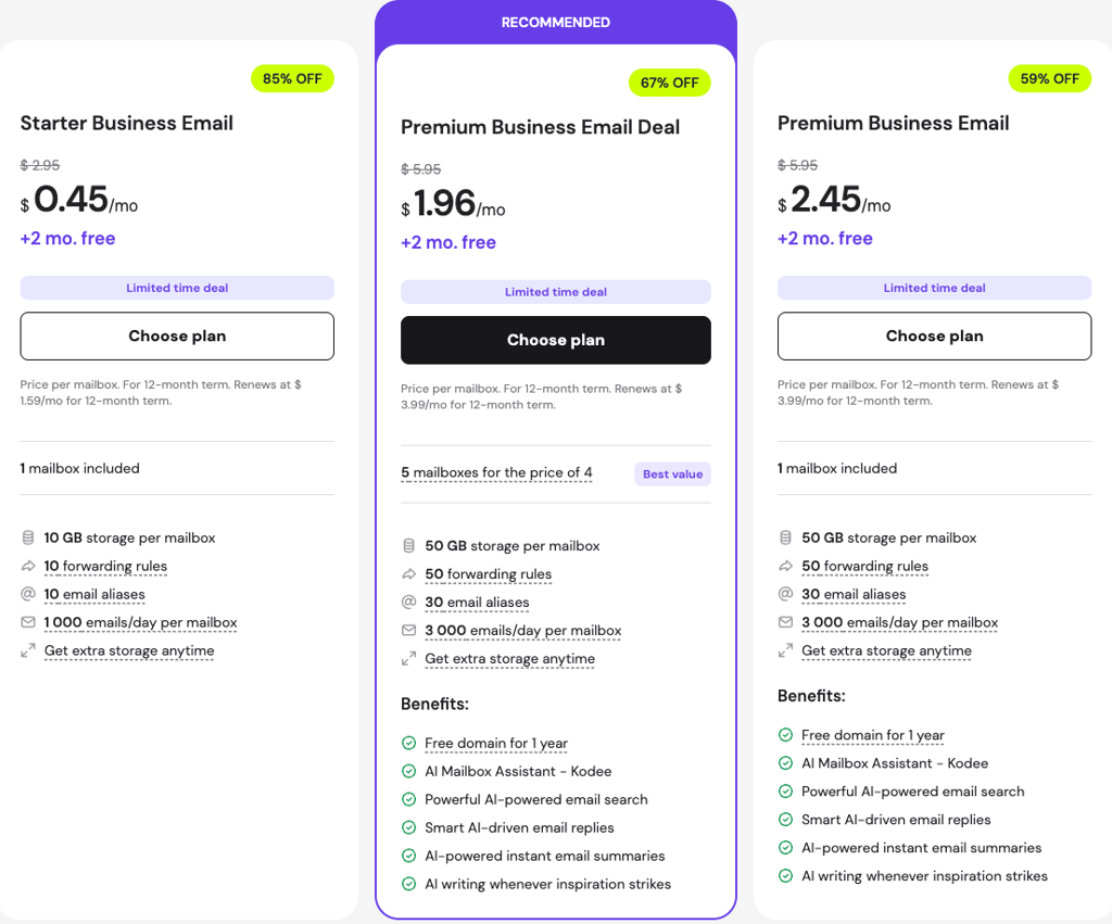 Hostinger email pricing
