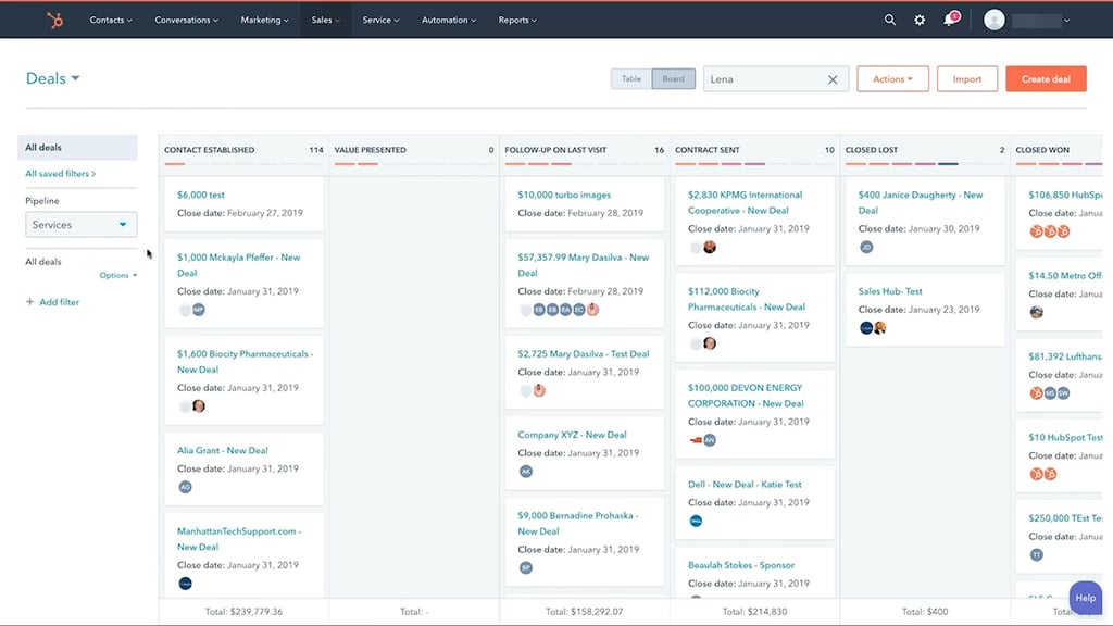 HubSpot dashboard