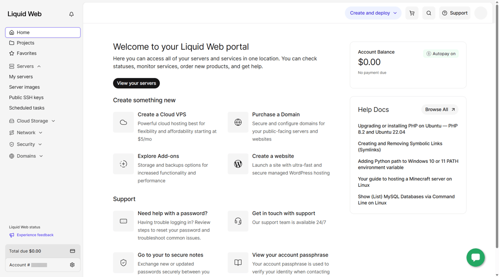 Liquid Web’s Manage portal